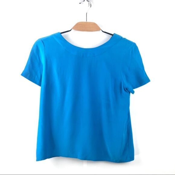 𝅺AMANDA Uprichard Blue Silk Short Sleeved Top M - Picture 1 of 5